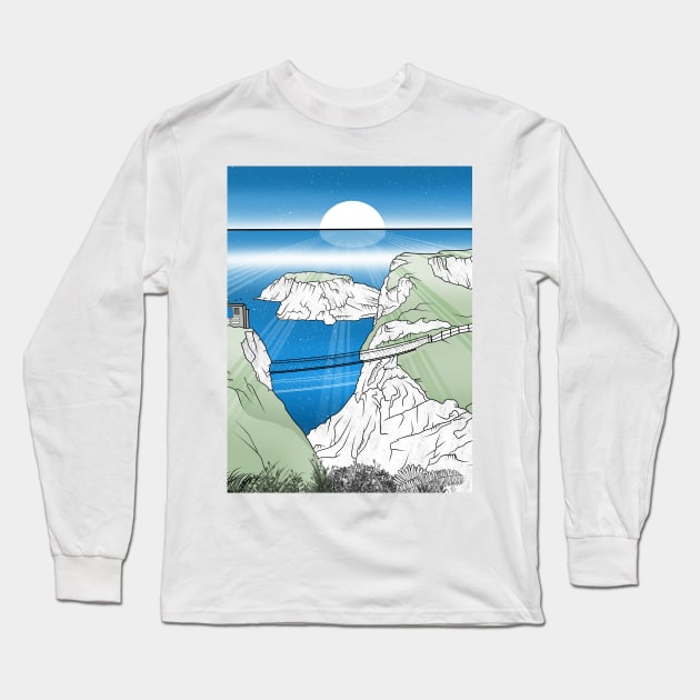 Carrick-a-Rede Rope Bridge Long Sleeve T-Shirt by mailboxdisco